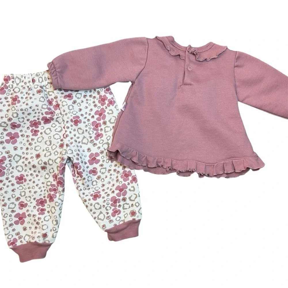Millie & Myles 3–6M Animal Appliqué Ruffle Top & Leopard Joggers Set